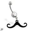 Jeweled belly ring with Dangling Black Mustache