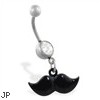 Jeweled belly ring with Dangling Black Mustache