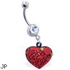 Jeweled belly ring with dangling leopard print heart with rose