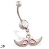 Jeweled belly ring with Dangling Pink Jeweled Mustache