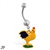 Jeweled belly ring with dangling rooster