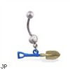 Jeweled belly ring with Dangling Shovel