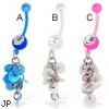 Jeweled bioplast belly button ring with dangle