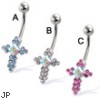 Jeweled cross navel ring