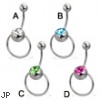 Jeweled door knocker belly button ring, 16 ga