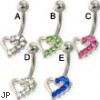 Jeweled hollow heart belly button ring