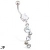 Jeweled navel ring with triple CZ bubbly dangle