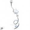 Jeweled navel ring with twisted CZ dangle