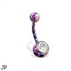 Jeweled pink and blue splatter belly ring