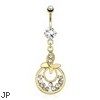 Leaf with Gems And Attached Hoops Between with Multiple CZ Dangle Gold Tone Navel Ring