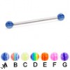 Long barbell (industrial barbell) with acrylic layered balls, 12 ga