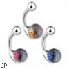 Navel ring with colored crystal ball