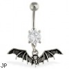 Navel ring with dangling bat