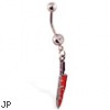 Navel ring with dangling bloody knife