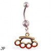 Navel ring with dangling brass knuckles