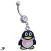 Navel ring with dangling cartoon penguin