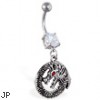 Navel ring with dangling circle dragon with red gem eye