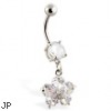 Navel ring with dangling clear jeweled flower