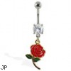 Navel ring with dangling colored rose