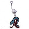 Navel ring with dangling colorful serpent