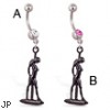 Navel ring with dangling dancer silhouette