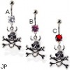 Navel ring with dangling devil skull with bones