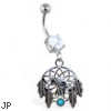 Navel ring with dangling dream catcher and feathers