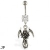 Navel ring with dangling grim reaper