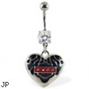 Navel ring with dangling heart with motorcyle logo