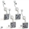 Navel ring with dangling hidden QR Code message square