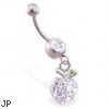 Navel ring with dangling jeweled apple