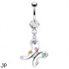 Navel ring with dangling jeweled butterfly