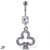 Navel ring with dangling jeweled club