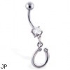 Navel ring with dangling jeweled horseshoe