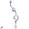 Navel ring with dangling jeweled loop and gem