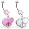 Navel ring with dangling jeweled peace heart