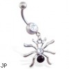 Navel ring with dangling jeweled spider