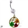 Navel ring with dangling multi-colored roses in a circle