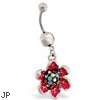 Navel ring with dangling multi-jeweled flower