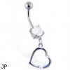 Navel ring with dangling plain heart with gem