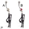 Navel ring with dangling posing stripper and pole