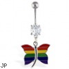 Navel ring with dangling rainbow butterfly