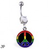 Navel ring with dangling rainbow peace sign