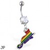 Navel ring with dangling rainbow pussy cat