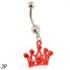 Navel Ring with Dangling Red Jeweled Crown