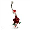 Navel ring with dangling red rose with gems