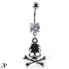 Navel ring with dangling skull and crossbones