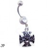 Navel ring with dangling skull cross