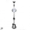 Navel ring with dangling skull guitar