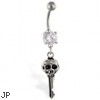 Navel ring with dangling skull key